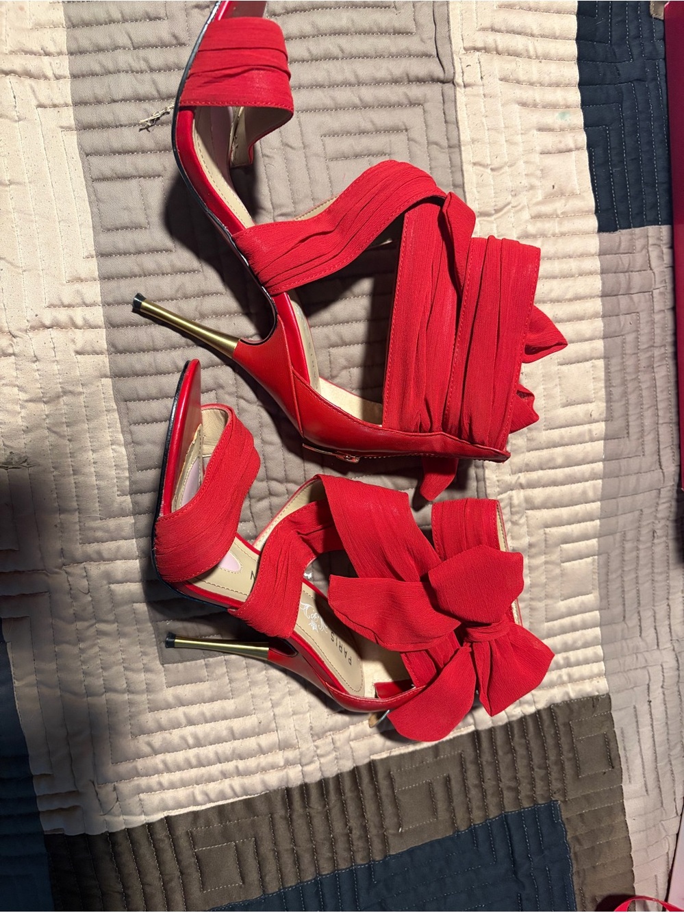 Red Bow Wrap Stiletto Sandals - Women
